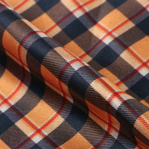 Tangy Orange And Dark Blue Checks Pattern Digital Print Japan Satin Fabric