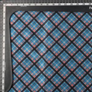 Black And Blue Checks Pattern Digital Print Japan Satin Fabric