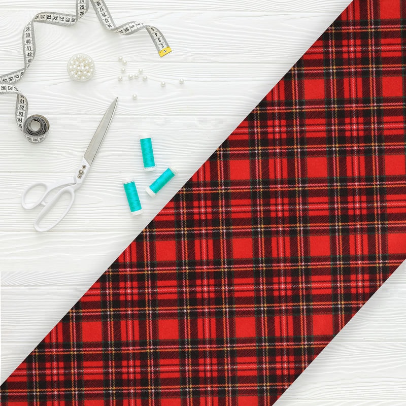Red And Black Checks Pattern Digital Print Japan Satin Fabric – Fabmyntra