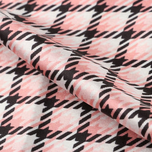 Peachy Pink And White Checks Pattern Digital Print Japan Satin Fabric