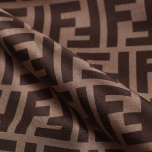 Beige And Brown Geometric Pattern Digital Print Japan Satin Fabric