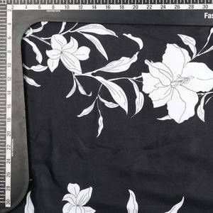 Black And White Floral Pattern Screen Print japan Satin Fabric