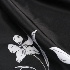 Black And White Floral Pattern Screen Print japan Satin Fabric