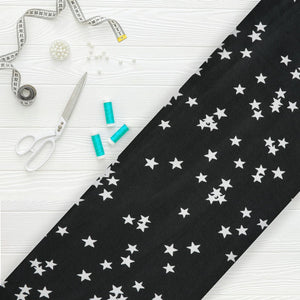 Black And White Star Pattern Screen Print Japan Satin Fabric (Bulk)