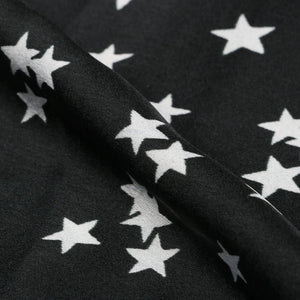 Black And White Star Pattern Screen Print Japan Satin Fabric (Bulk)