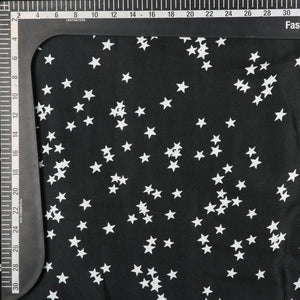 Black And White Star Pattern Screen Print Japan Satin Fabric (Bulk)