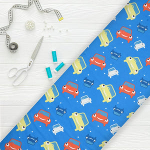 Blue And Red Kids Pattern Digital Print Lycra Fabric