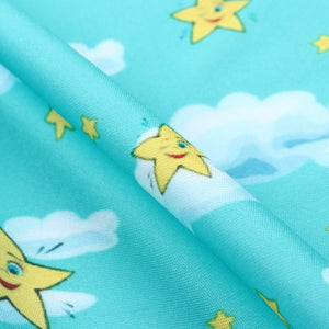 Turquoise And White Kids Pattern Digital Print Lycra Fabric