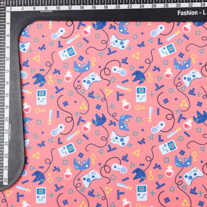 Peach Red And Blue Kids Pattern Digital Print Lycra Fabric