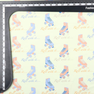 Light Yellow And Dusty Orange Kids Pattern Digital Print Lycra Fabric