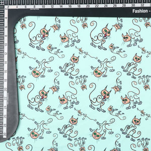 Turquoise And Cantaloup Orange Kids Pattern Digital Print Lycra Fabric