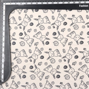 Beige And Black Kids Pattern Digital Print Lycra Fabric