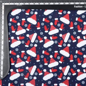 Navy Blue And Red Kids Pattern Digital Print Lycra Fabric