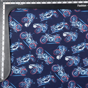 Navy Blue And Red Kids Pattern Digital Print Lycra Fabric