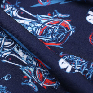 Navy Blue And Red Kids Pattern Digital Print Lycra Fabric