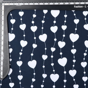 Navy Blue And White Heart Pattern Digital Print Lycra Fabric