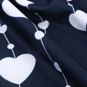 Navy Blue And White Heart Pattern Digital Print Lycra Fabric