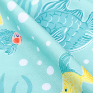 Turquoise And Yellow Kids Pattern Digital Print Lycra Fabric