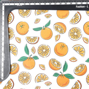 White And Orange Kids Pattern Digital Print Lycra Fabric