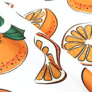 White And Orange Kids Pattern Digital Print Lycra Fabric