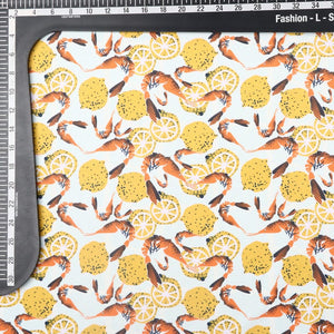 White And Yellow Kids Pattern Digital Print Lycra Fabric