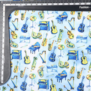 White And Yellow Kids Pattern Digital Print Lycra Fabric