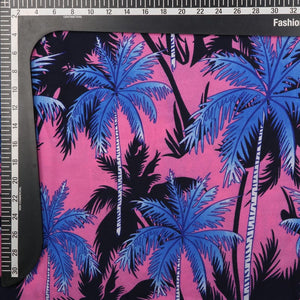 Pink And Blue Tropical Pattern Digital Print Crepe Fabric (Bulk)