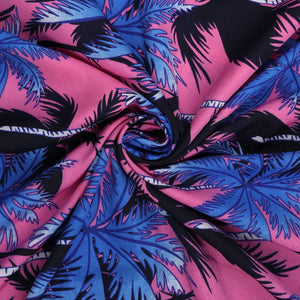 Pink And Blue Tropical Pattern Digital Print Crepe Fabric (Bulk)