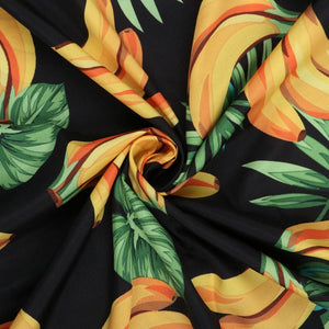 Black And Yellow Fruit Pattern Digital Print Crepe Fabric (Bulk)