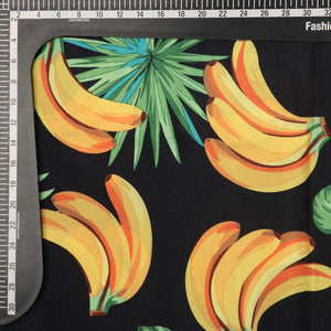 Black And Yellow Fruit Pattern Digital Print Crepe Fabric (Bulk)