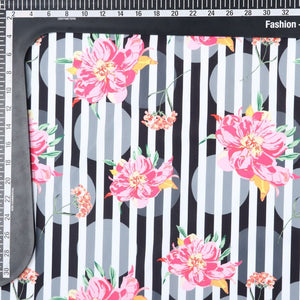 Black And Pink Floral Pattern Digital Print Crepe Fabric