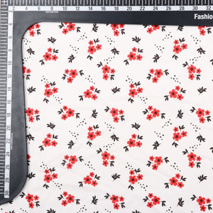 Beige And Red Floral Pattern Digital Print Crepe Fabric