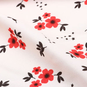 Beige And Red Floral Pattern Digital Print Crepe Fabric