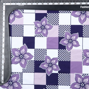 Eggplant And White Floral Pattern Digital Print Crepe Fabric