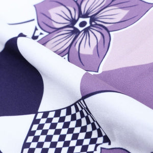 Eggplant And White Floral Pattern Digital Print Crepe Fabric