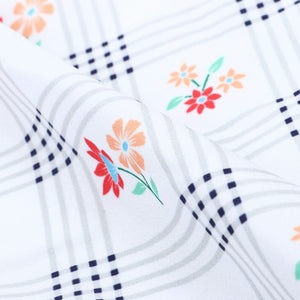 White And Red Floral Pattern Digital Print Crepe Fabric