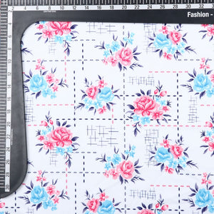 Pink And Sky Blue Floral Pattern Digital Print Crepe Fabric