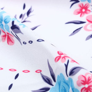 Pink And Sky Blue Floral Pattern Digital Print Crepe Fabric