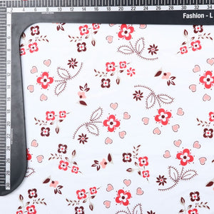 Salmon Red And White Floral Pattern Digital Print Crepe Fabric