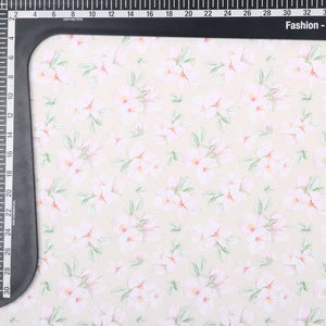 Beige And Pink Floral Pattern Digital Print Crepe Fabric