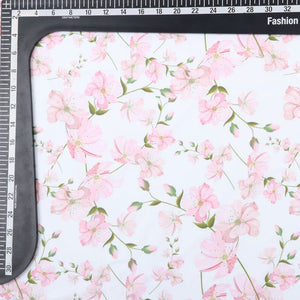 White And Baby Pink Floral Pattern Digital Print Crepe Fabric