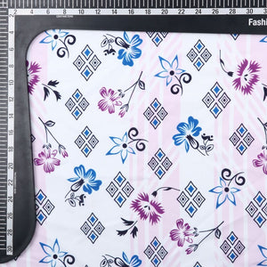 Pink And Blue Floral Pattern Digital Print Crepe Fabric