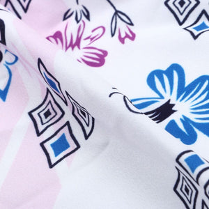 Pink And Blue Floral Pattern Digital Print Crepe Fabric