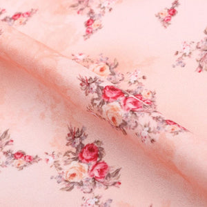 Peach And Pink Floral Pattern Digital Print Crepe Fabric