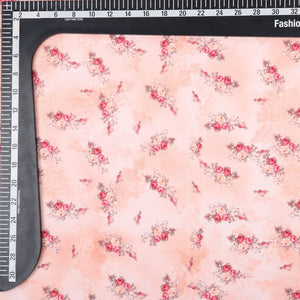 Peach And Pink Floral Pattern Digital Print Crepe Fabric