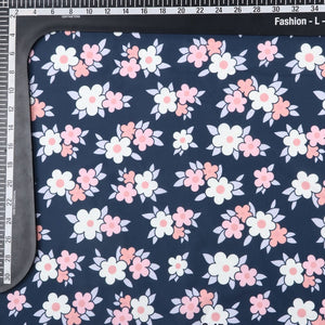 Dark Grey And Pink Floral Pattern Digital Print Crepe Fabric