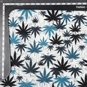 Black And Aqua Lake Leaf Pattern Digital Print Crepe Fabric