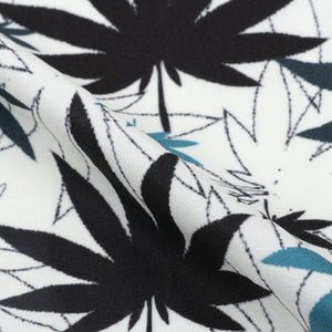 Black And Aqua Lake Leaf Pattern Digital Print Crepe Fabric