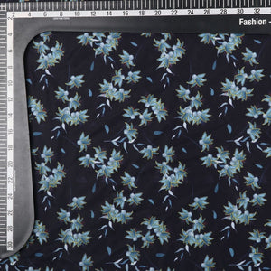 Black And Aqua Lake Floral Pattern Digital Print Crepe Fabric