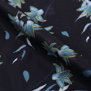 Black And Aqua Lake Floral Pattern Digital Print Crepe Fabric